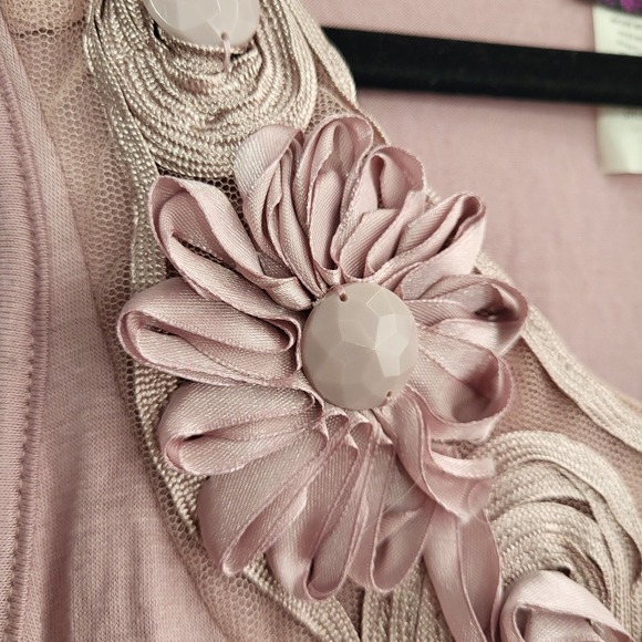 Vintage Y2K Babydoll Top‎ Floral Applique Beaded Large Pink Sleeveless Festival - Picture 7 of 11